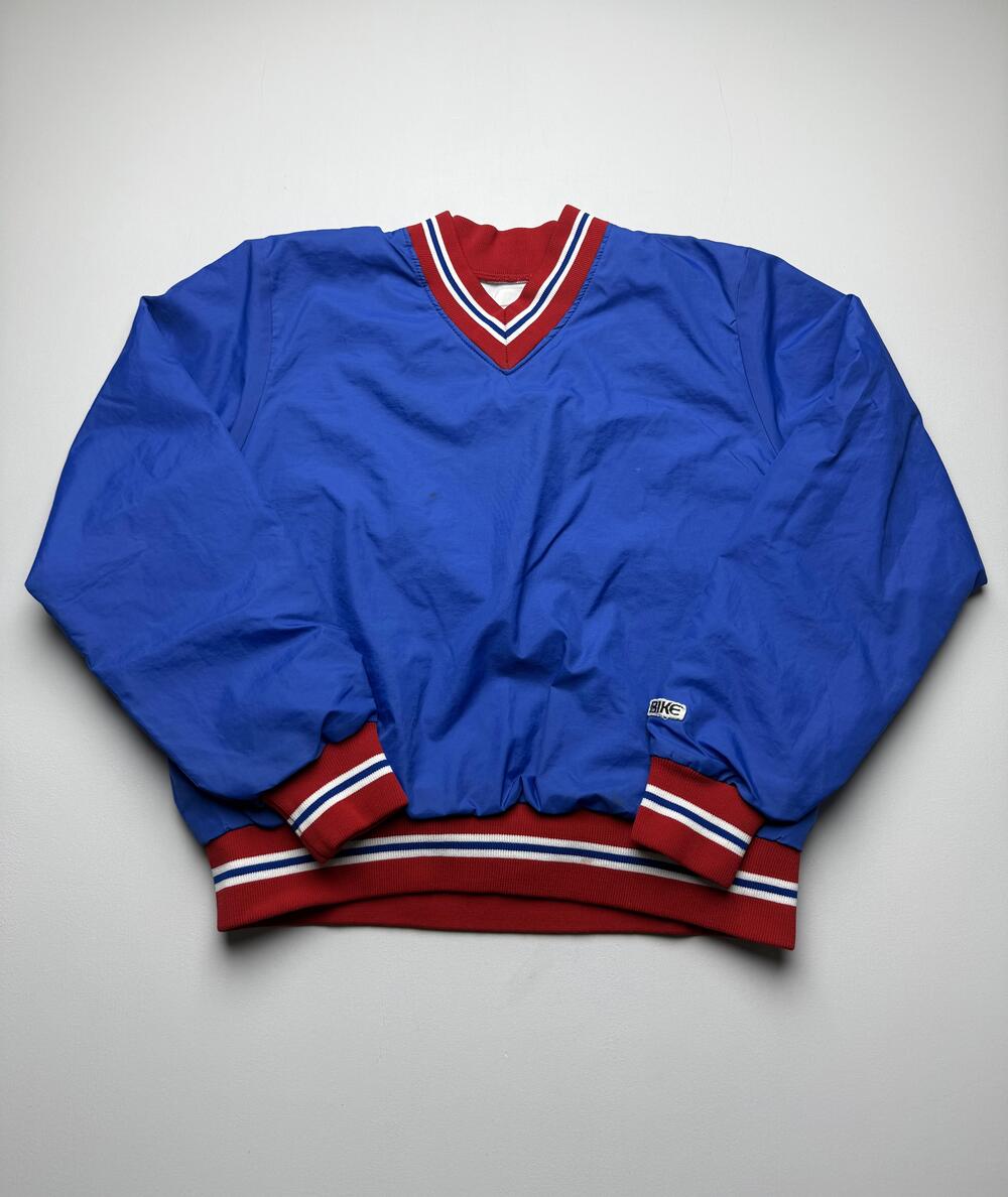 Vintage Bike Jacket Mens Medium Blue V Neck Pullover Windbreaker Nylon USA
